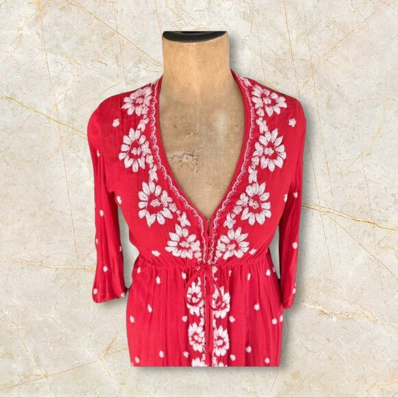 Free People Rock n Roll Red Embroidered Maxi Dress XS (NWT) • Boho Festival Godd - Picture 3 of 8